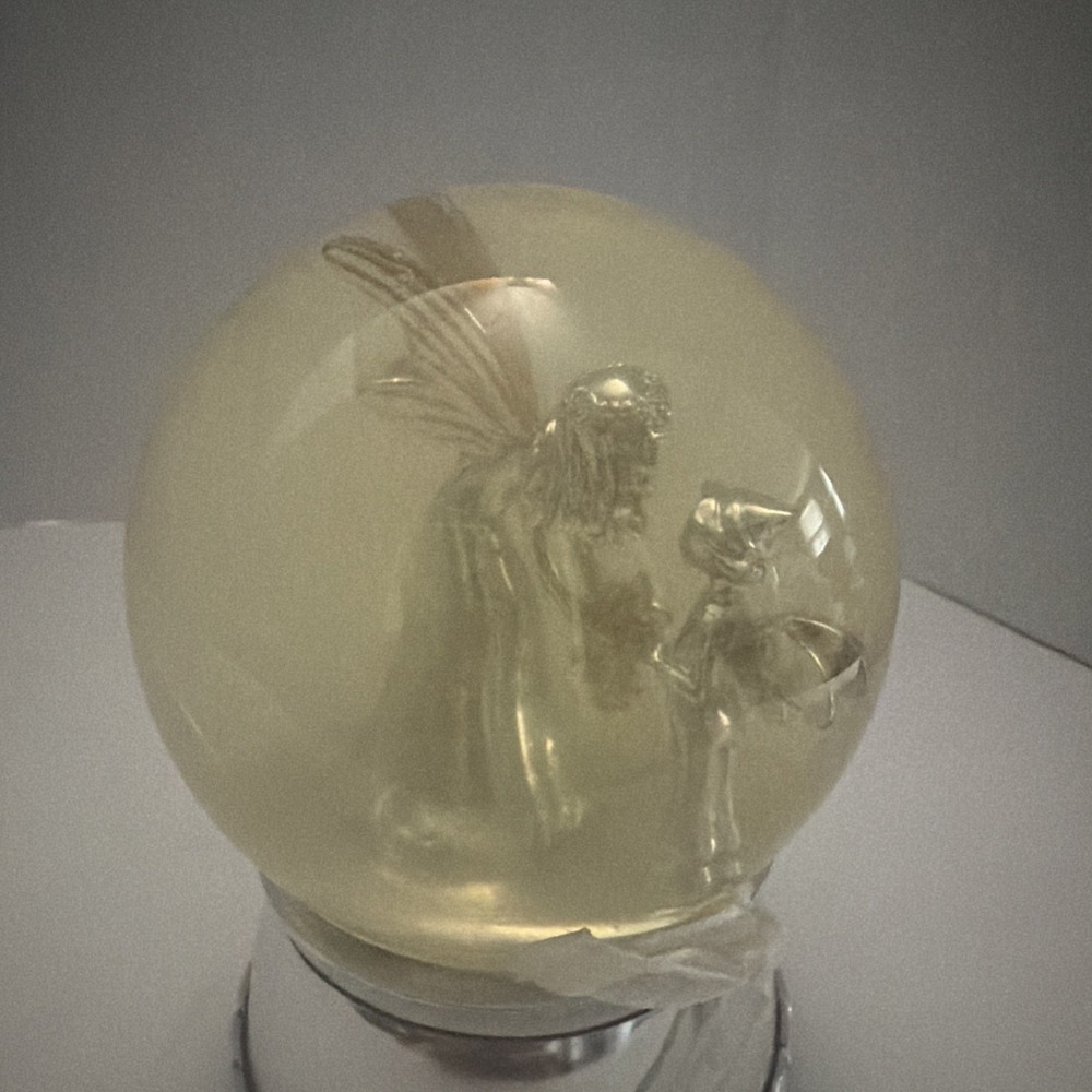 Vintage Fairy and Child Musical Snow Globe Silver Tone Chrome Base Decor